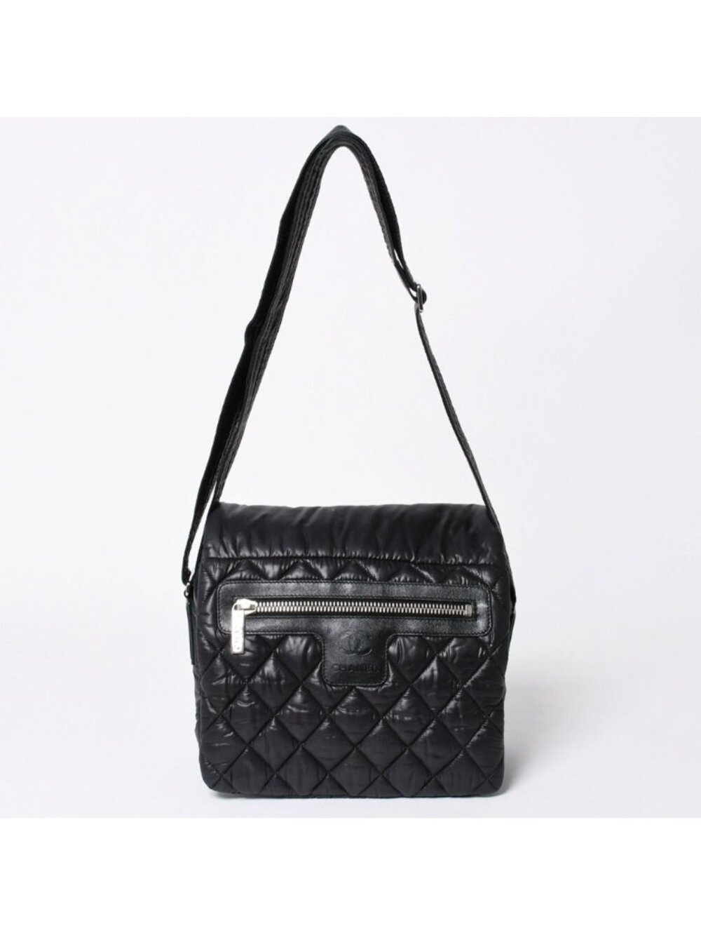 Chanel Coco Cocoon Shoulder Bag CC Logo Nylon Black Silver Quilted